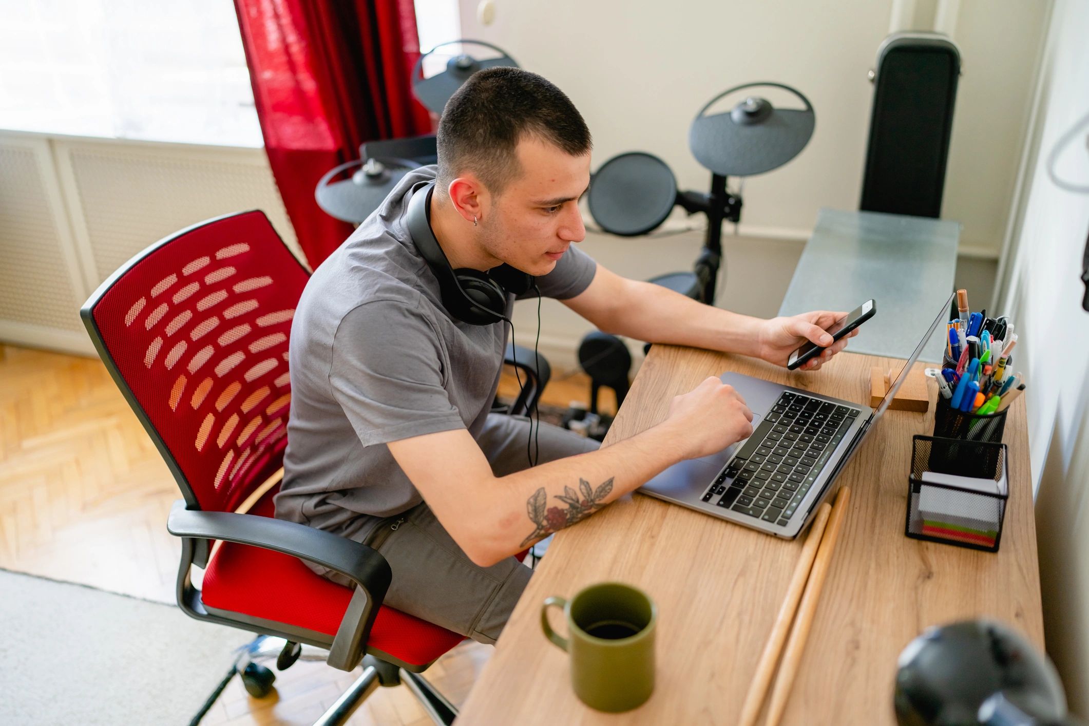 Person working at home on a laptop