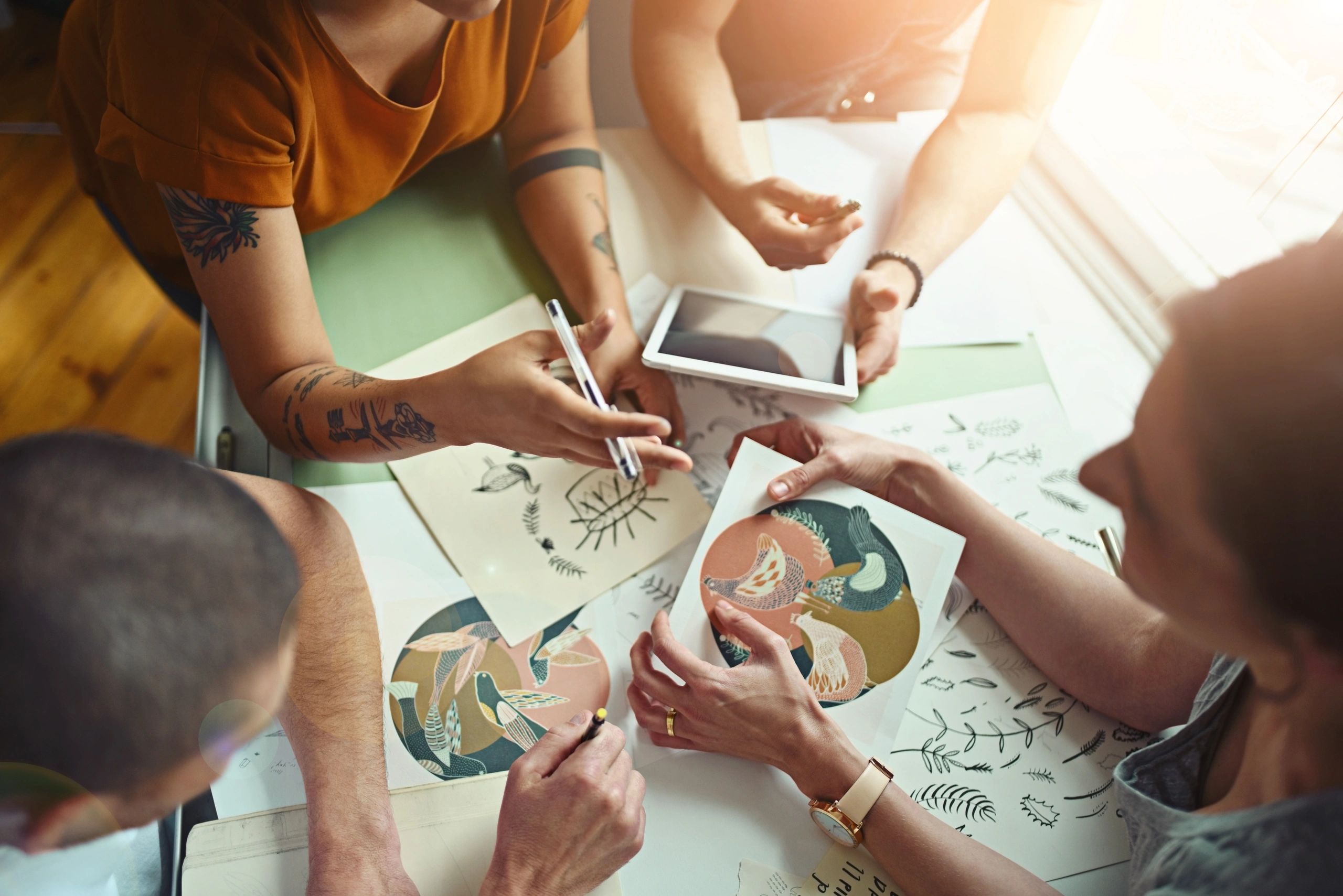 Team collaborating around a table